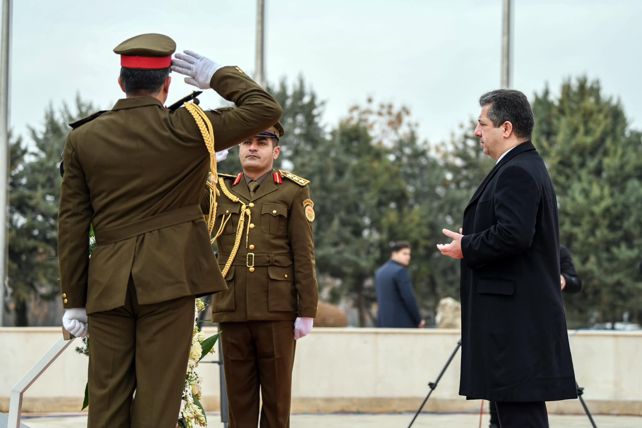 Kurdistan Region Prime Minister Masrour Barzani reciting prayers at the memorial service of the 2004 Erbil Bombings, where more than 100 people were killed, Feb. 1, 2023.  (Photo: KRG)