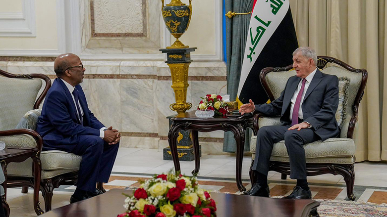 Abdul-Latif Rashid (right), the President of the Republic of Iraq, during his meeting with Liban Sheikh Mahmood, Somali Ambassador to Iraq, Feb. 5, 2023. (Photo: Iraqi Presidency)