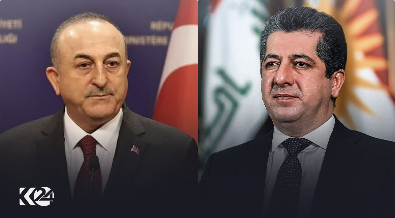 Kurdistan Region Prime Minister Masrour Barzani (right) and Turkish Foreign Minister Mevlut Cavusoglu (Photo: Designed by Kurdistan 24)
