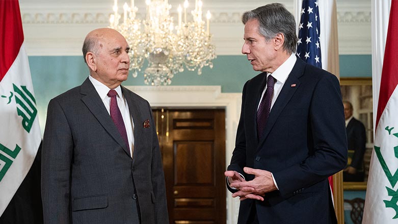US Secretary of State Antony Blinken and Iraqi Foreign Minister Fuad Hussein speak to the media prior to a meeting, in the Treaty Room of the US State Department in Washington, DC, on February 9, 2023. (Photo: AFP)