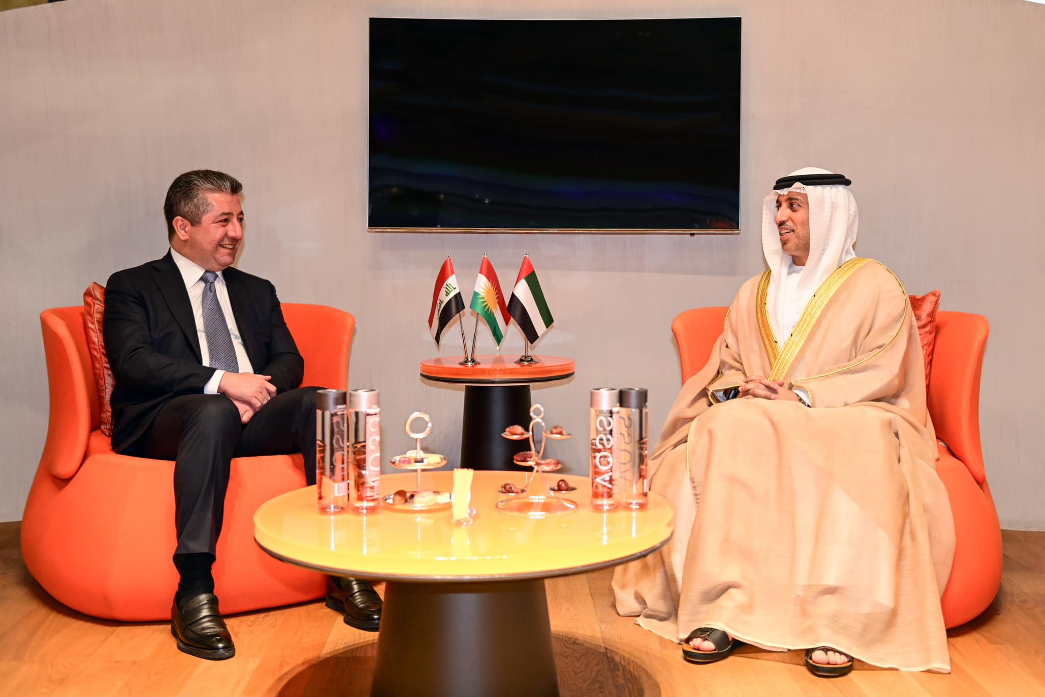 Kurdistan Region Prime Minister Masrour Barzani (left) during his arrival in Dubai to participate at 2023 World Government Summit, Feb. 12, 2023. (Photo: KRG)