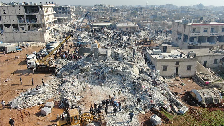 Rojava'nın Afrin kentine bağlı Cinderes beldesindeki deprem görüntüsü