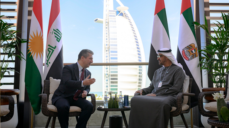 Kurdistan Region Prime Minister Masrour Barzani (left) during his meeting with UAE President and Ruler of Abu Dhabi on the sidelines of 2023 World Government Summit in Dubai, Feb. 13, 2023. (Photo: KRG)