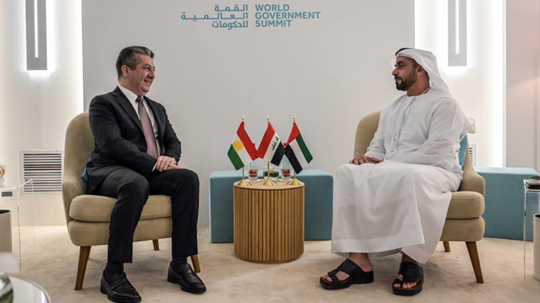Kurdistan Region Prime Minister Masrour Barzani (left) during his meeting with the UAE Deputy Prime Minister and Minister of Interior Sheikh Saif Bin Zayed Al-Nahyan, Feb. 15, 2023. (Photo: KRG)