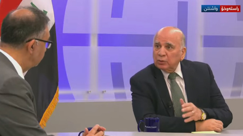 Fuad Hussein (right), the Deputy Prime Minister and Minister of Foreign Affairs of the Republic of Iraq, during his interview with the Atlantic Council of the United States, Feb. 15, 2023. (Photo: Kurdistan 24)