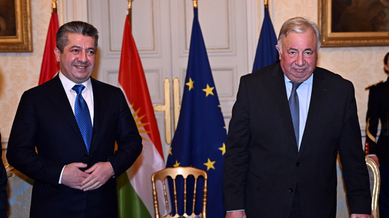 PM Masrour Barzani (left) held a meeting with President of the French Senate Gerard Larcher, Feb. 16, 2023 (Photo: KRG).