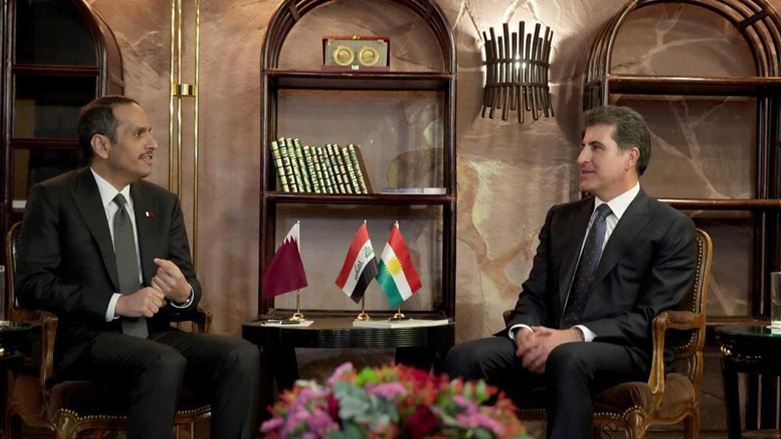 Kurdistan Region President Nechirvan Barzani (right) during his meeting with Qatar Minister of Foreign Affairs and Deputy Prime Minister Mohammed bin Abdulrahman Al-Thani in Germany's Munich, Feb. 17, 2023. (Photo: Kurdistan Region Presiden