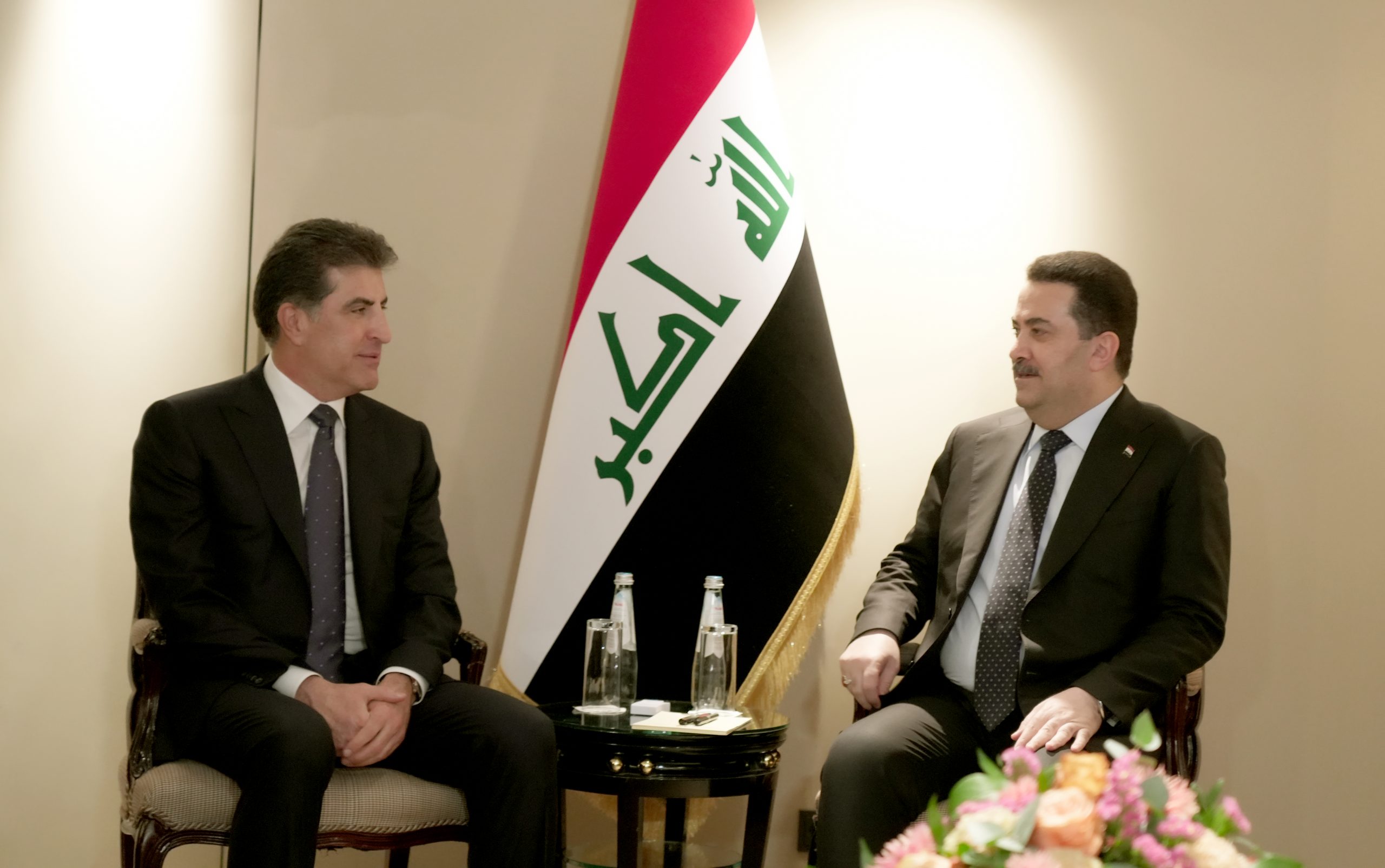 Kurdistan Region President Nechirvan Barzani (left) during his meeting with Iraqi Prime Minister Mohammad Shia' Al-Sudani on the sidelines of the Munich Security Conference in Germany, Feb. 17, 2023. (Photo: Kurdistan Region Presidency)