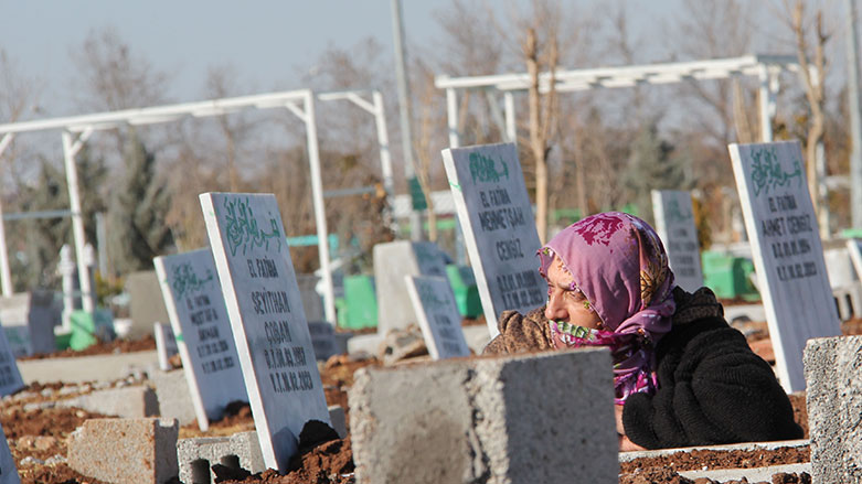 Diyarbakır depremde yaşamını yitirenlerin yakınları Yeniköy Mezarlığı'na ziyarette bulunuyor (Foto: İhsan Yalın / K24)