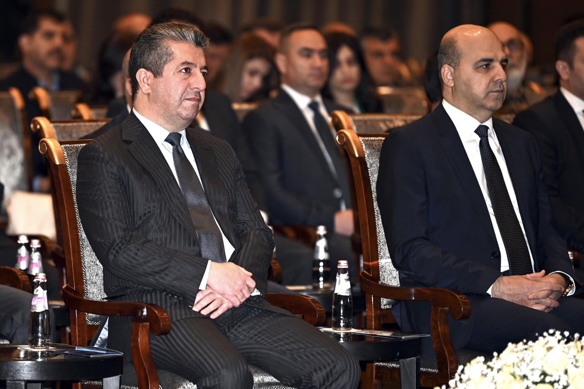 Kurdistan Region Prime Minister Masrour Barzani (left) attending a workshop on earthquake protection measures in Erbil, Feb. 21, 2023. (Photo: KRG)