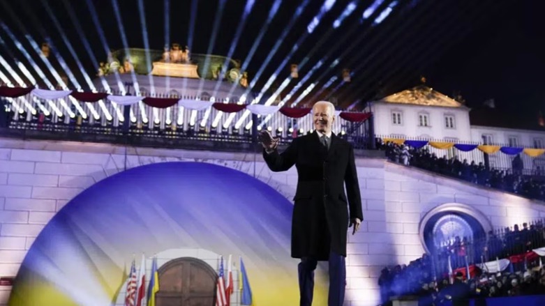 President Joe Biden to arrives to deliver a speech marking the one-year anniversary of the Russian invasion of Ukraine, Tuesday, Feb. 21, 2023, at the Royal Castle Gardens in Warsaw (Photo: AP Photo/Evan Vucci).