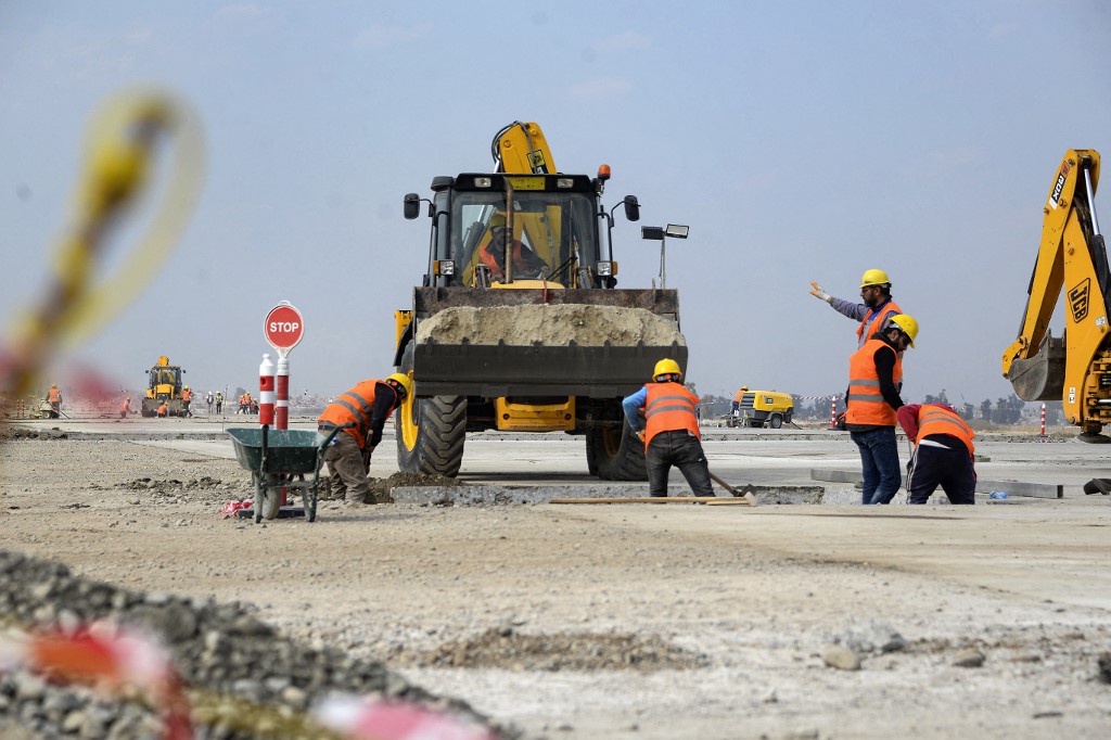 An aerial picture shows reconstruction works underway at the airport of Iraq's city of Mosul, Feb. 25, 2023. (Photo: Zaid Al-Obeidi/AFP)