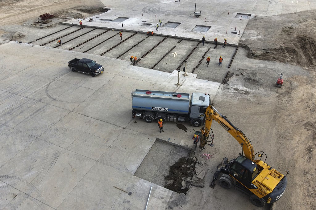 An aerial picture shows reconstruction works underway at the airport of Iraq's city of Mosul, Feb. 25, 2023. (Photo: Zaid Al-Obeidi/AFP)