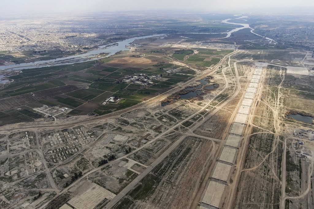 An aerial picture shows the under-the-construction runway at the Mosul International Airport, Feb. 25, 2023. (Photo: Zaid Al-Obeidi/AFP)