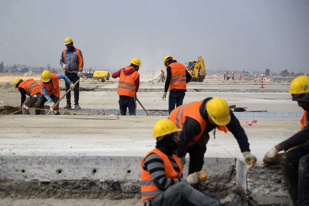 An aerial picture shows reconstruction works underway at the airport of Iraq's city of Mosul, Feb. 25, 2023. (Photo: Zaid Al-Obeidi/AFP)