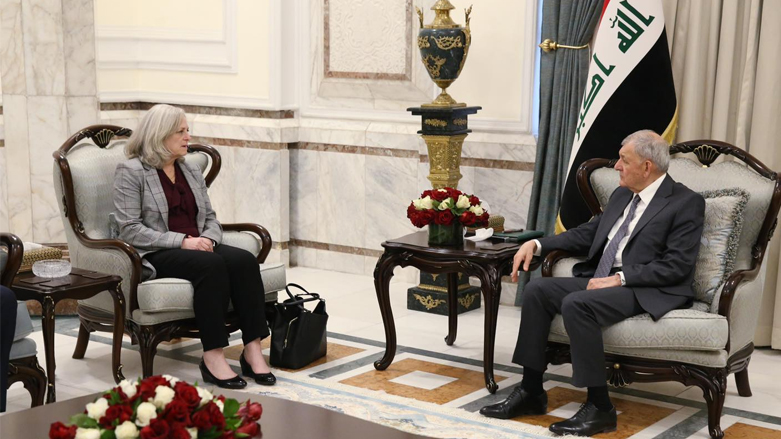 Iraqi President Abdul-Latif Rashid (right) during his meeting with United States Ambassador to Iraq, Alina L. Romanowski, Feb. 26, 2023. (Photo: Iraqi Presidency)
