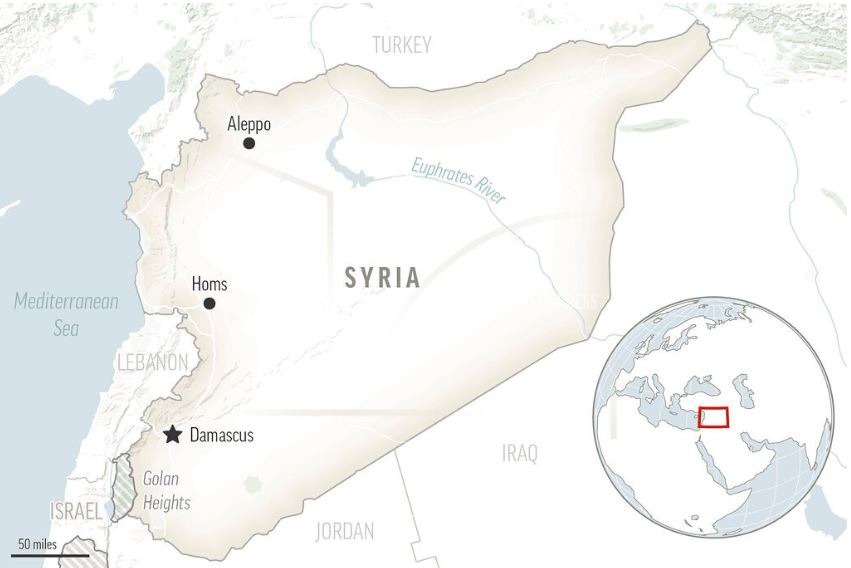 This is a locator map for Syria with its capital, Damascus. (Photo: AP)