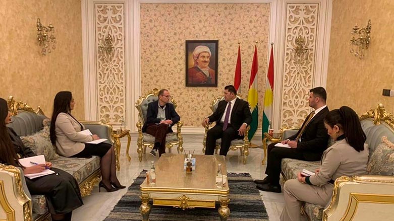 Dindar Zebari (top right), KRG Coordinator for International Advocacy, during his meeting with the EU Liaison Office in Erbil, Torkild Byg, Feb. 27, 2023. (Photo: KRG)