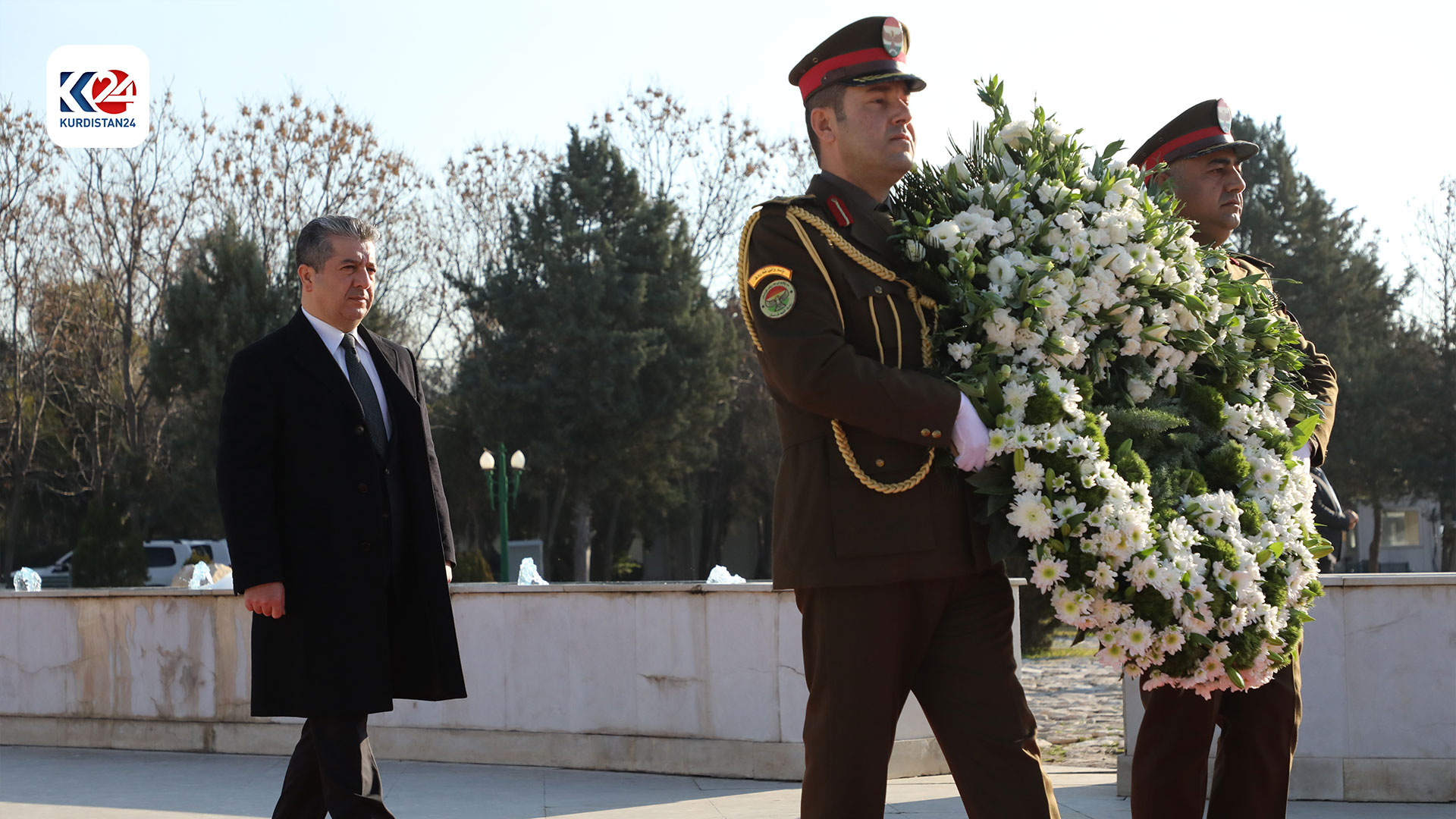 بەشداریی مەسرور بارزانی لە رێوڕەسمی ساڵیادی شەهیدانی یەکی شوبات  (وێنە: ئیسلام هیرۆ - کوردستان24)