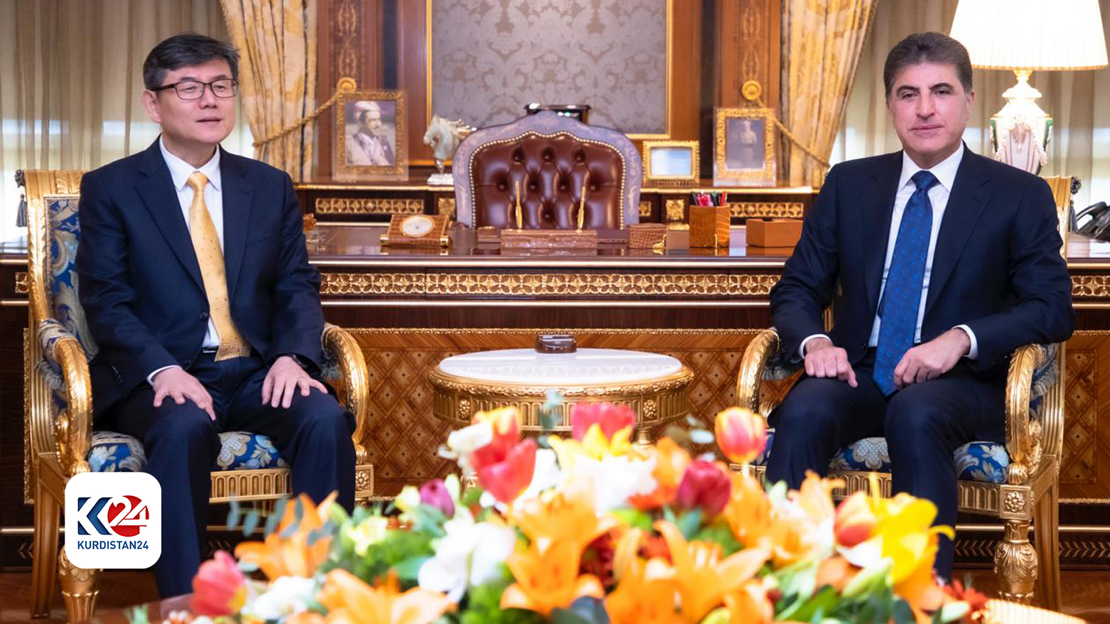 Kurdistan Region President Nechirvan Barzani (right) during his meeting with South Korean Consul General in Erbil Seungcheol Lim, Feb. 6, 2024. (Photo: Kurdistan Region Presidency Office)