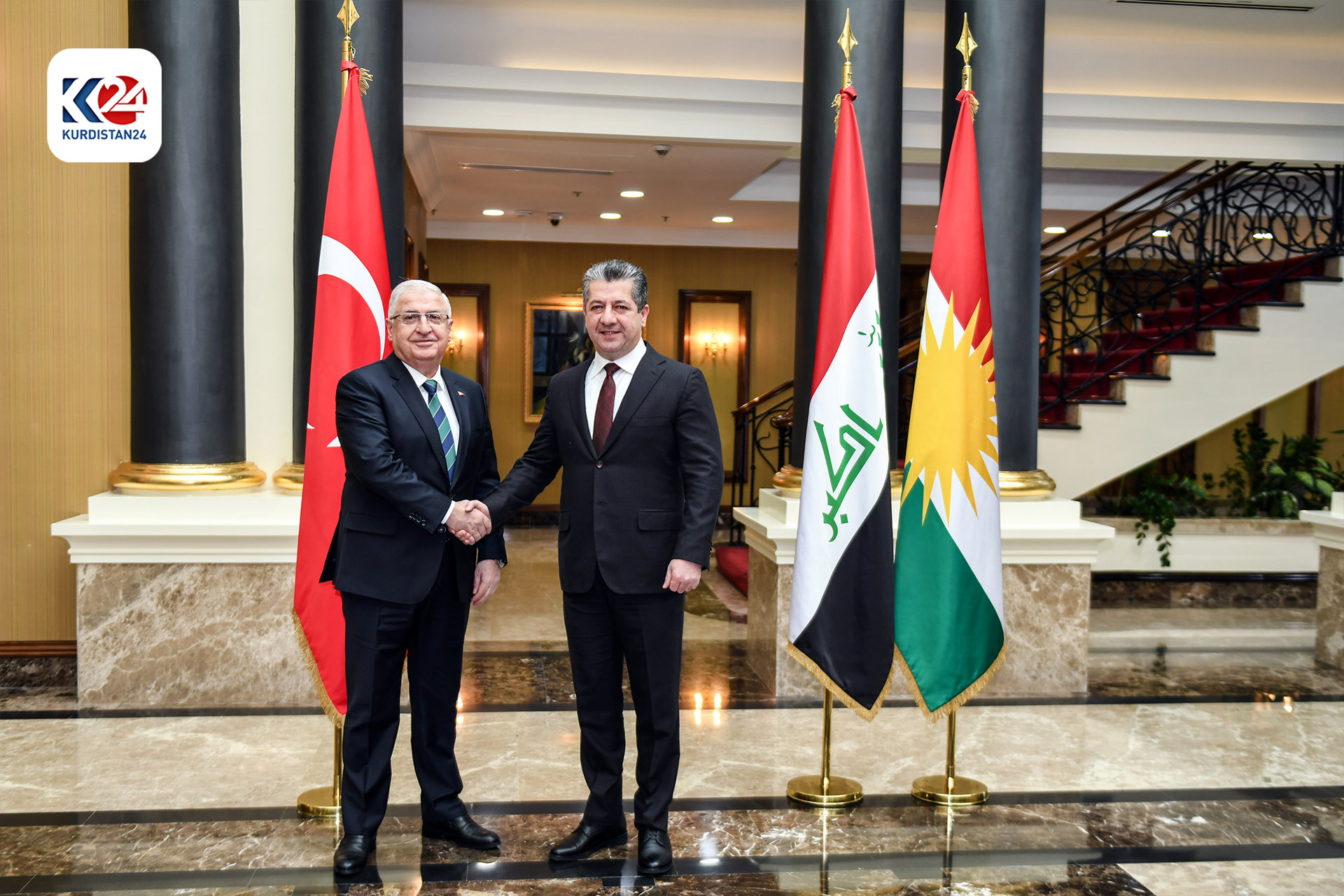 پێشوازی سەرۆکوەزیران مەسرور بارزانی لە وەزیری بەرگری و سوپاسالاری تورکیا