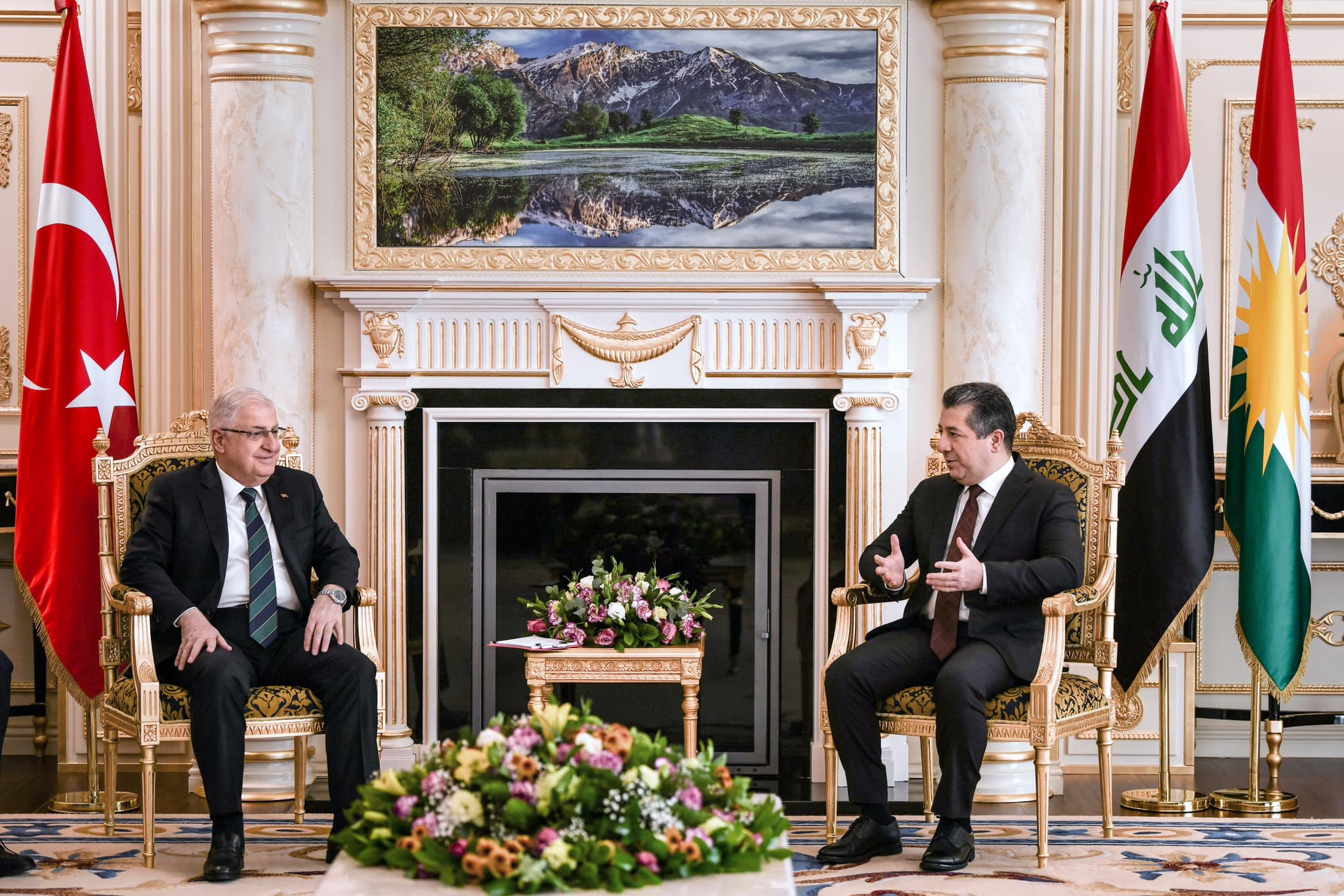 Kurdistan Region Prime Minister Masrour Barzani (right) during his meeting with the Turkish National Defense Minister Yaşar Güler in Erbil, Feb. 7, 2024. (Photo: KRG)