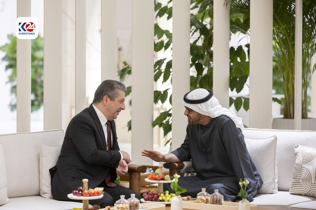 Kurdistan Region Prime Minister Masrour Barzani (left), during his meeting with the UAE President Sheikh Mohamed bin Zayed Al Nahyan, Feb. 12, 2024. (Photo: KRG)