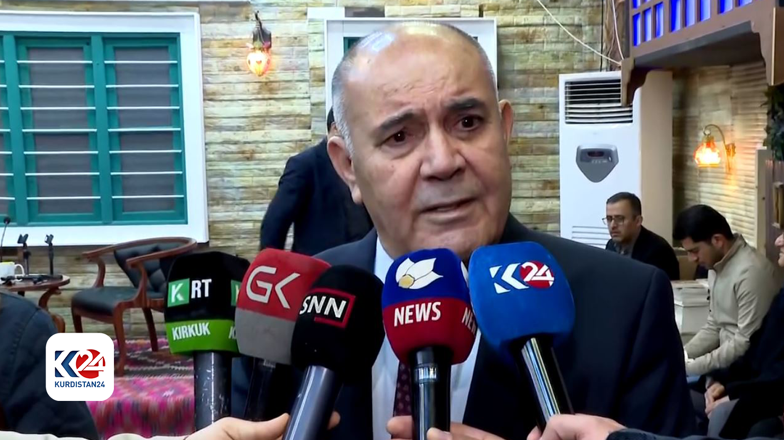 Saadi Ahmed Pira, the spokesperson for the Patriotic Union of Kurdistan, speaking at the presser, Feb. 17, 2024. (Photo: Kurdistan24)