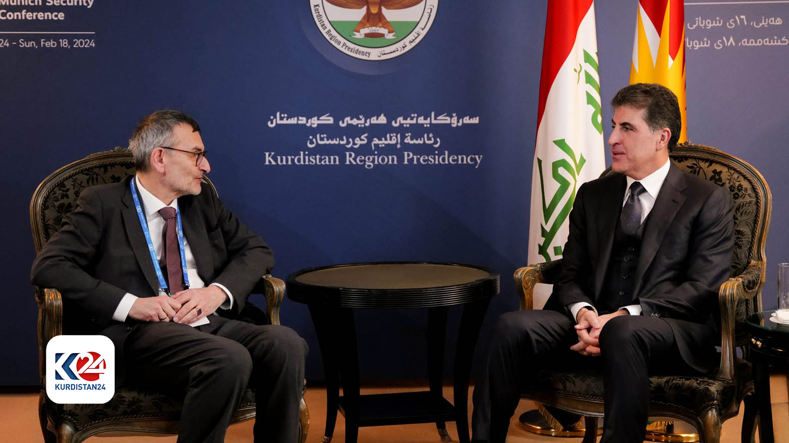 Kurdistan Region President Nechirvan Barzani (right) during his meeting with the Volker Perthes, Head of the Independent Strategic Review of the UNAMI, Feb. 17, 2024. (Photo: Kurdistan Region Presidency)