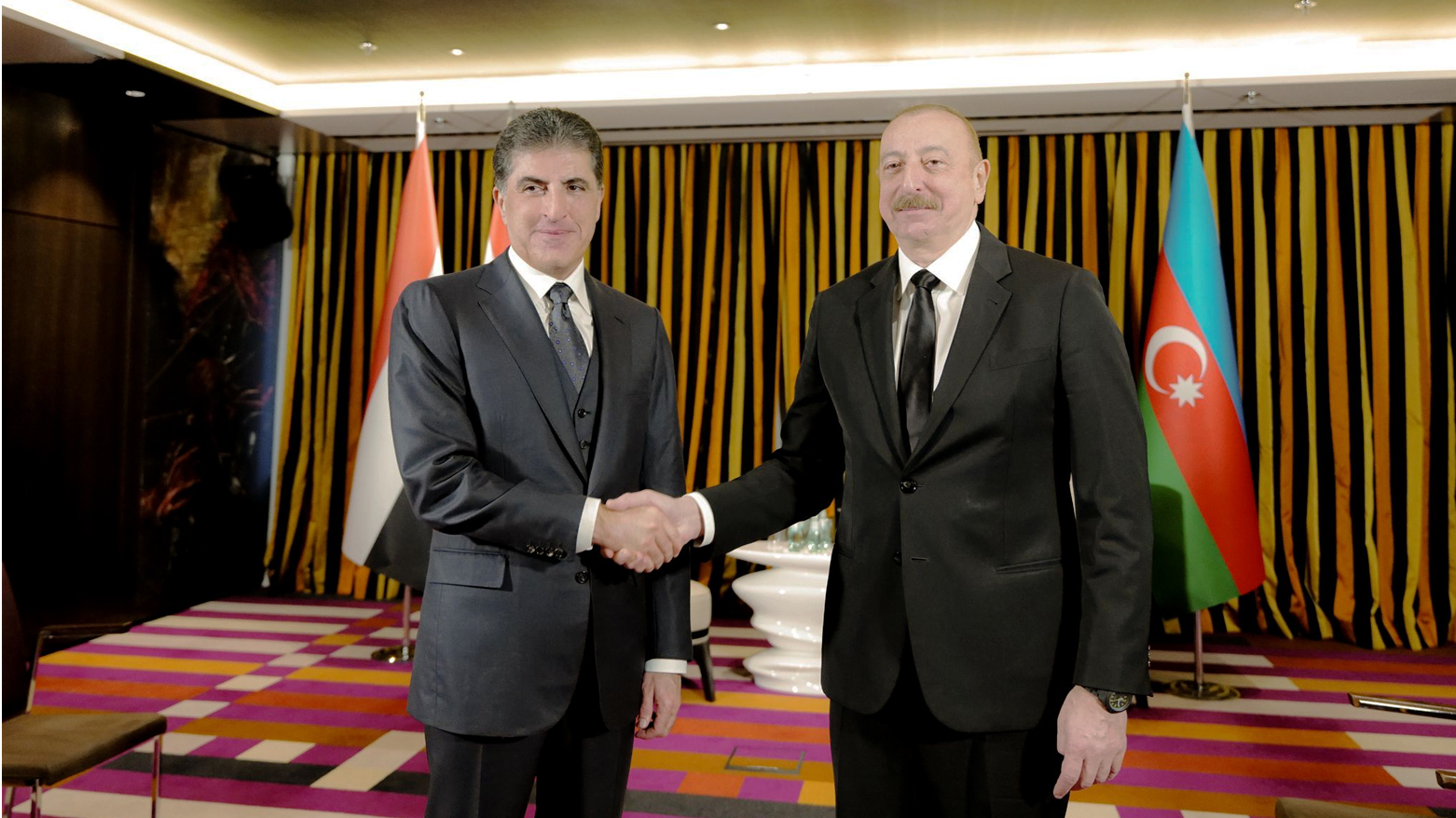 Kurdistan Region President Nechirvan Barzani met with Azerbaijani President Ilham Aliyev in Munich, Feb. 17, 2024 (Photo: Kurdistan Region Presidency)