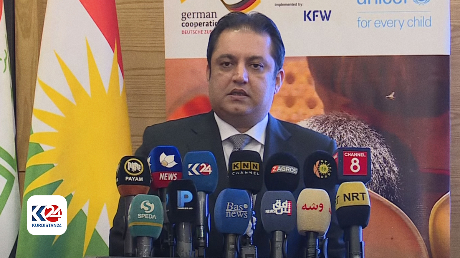 Minister of Education, Alan Hama Saeed, speaks in a media conference. (Photo: Kurdistan 24)