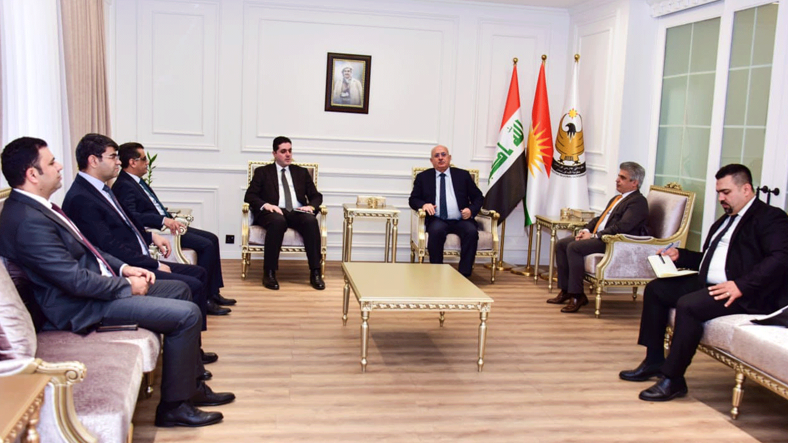 KRG Minister of Finance and Economy Awat Janab Noori (top right), during his meeting with the delegation of the Iraqi Federal Board of Supreme Audit, Feb. 25, 2024. (Photo: KRG)