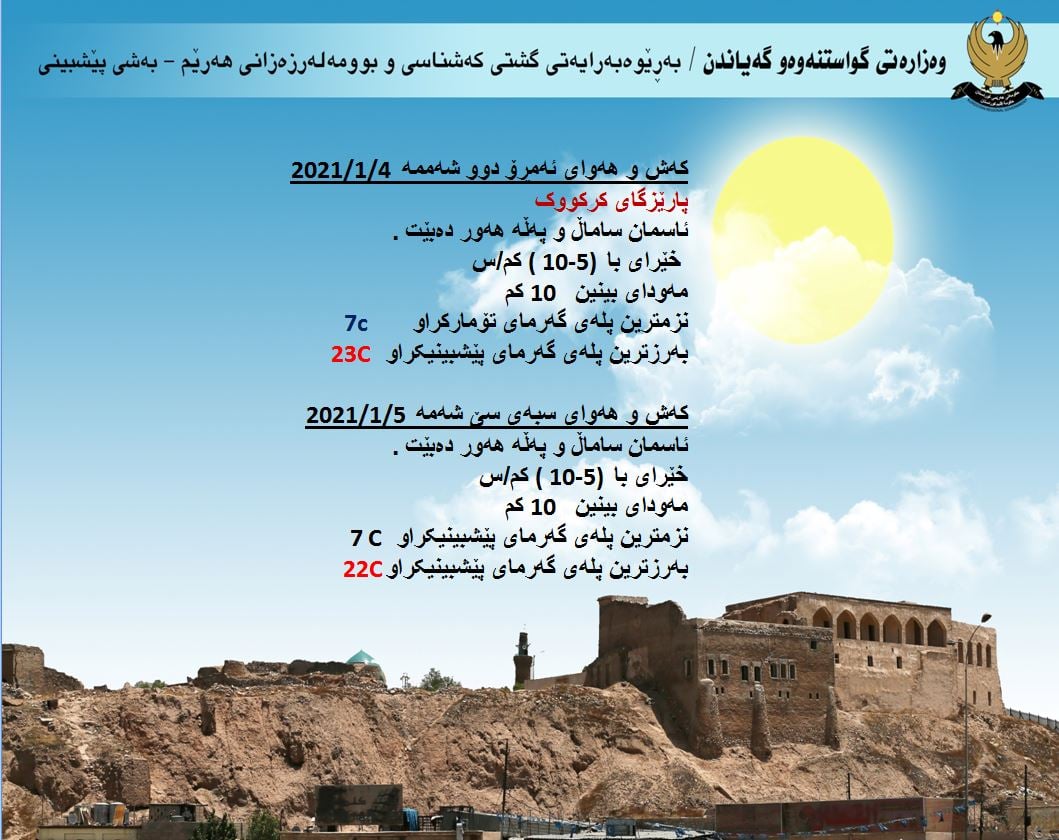 كەشوھەوای ئەمڕۆ و سبەی كەركووك