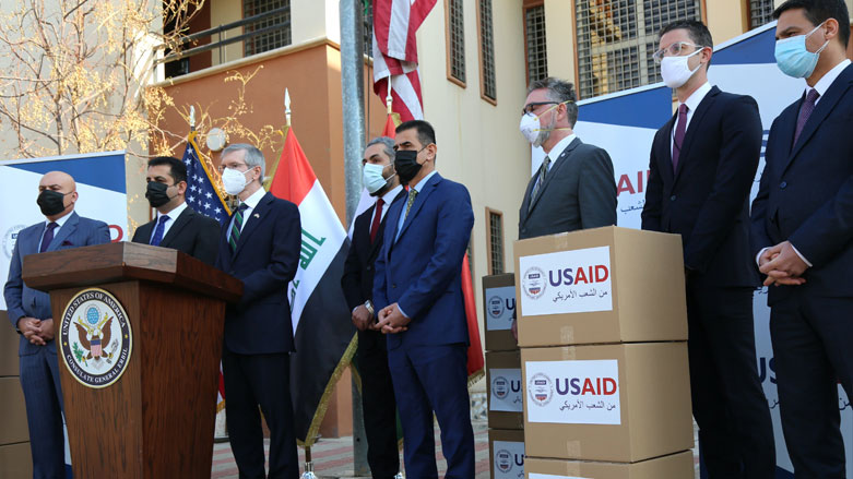 The US Consul General in Erbil, Rob Waller, alongside KRG Health Minister Saman Barzinji, Jan. 13, 2021. (Photo: US Consulate General)