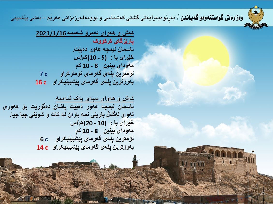 كەشوھەوای ئەمڕۆ و سبەی كەركووك