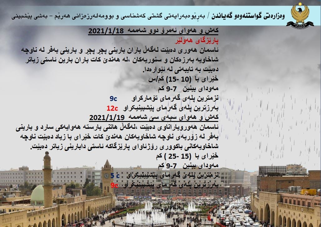 كەشوھەوای ئەمڕۆ و سبەی ھەولێر