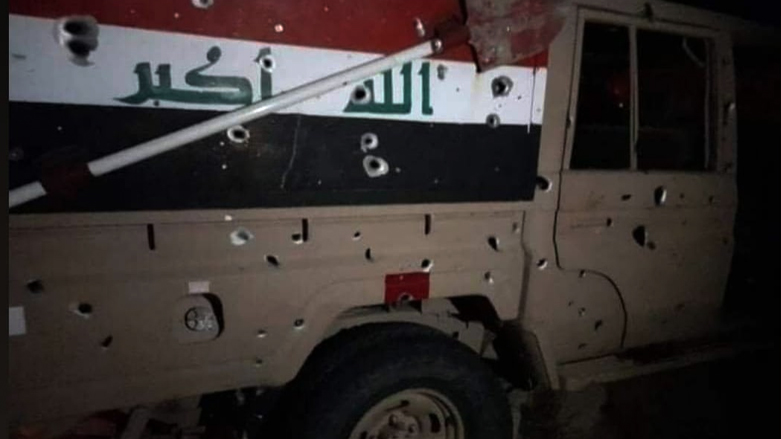 One of the Popular Mobilization Force’s vehicle after the armed clashes. (Photo: Social Media)