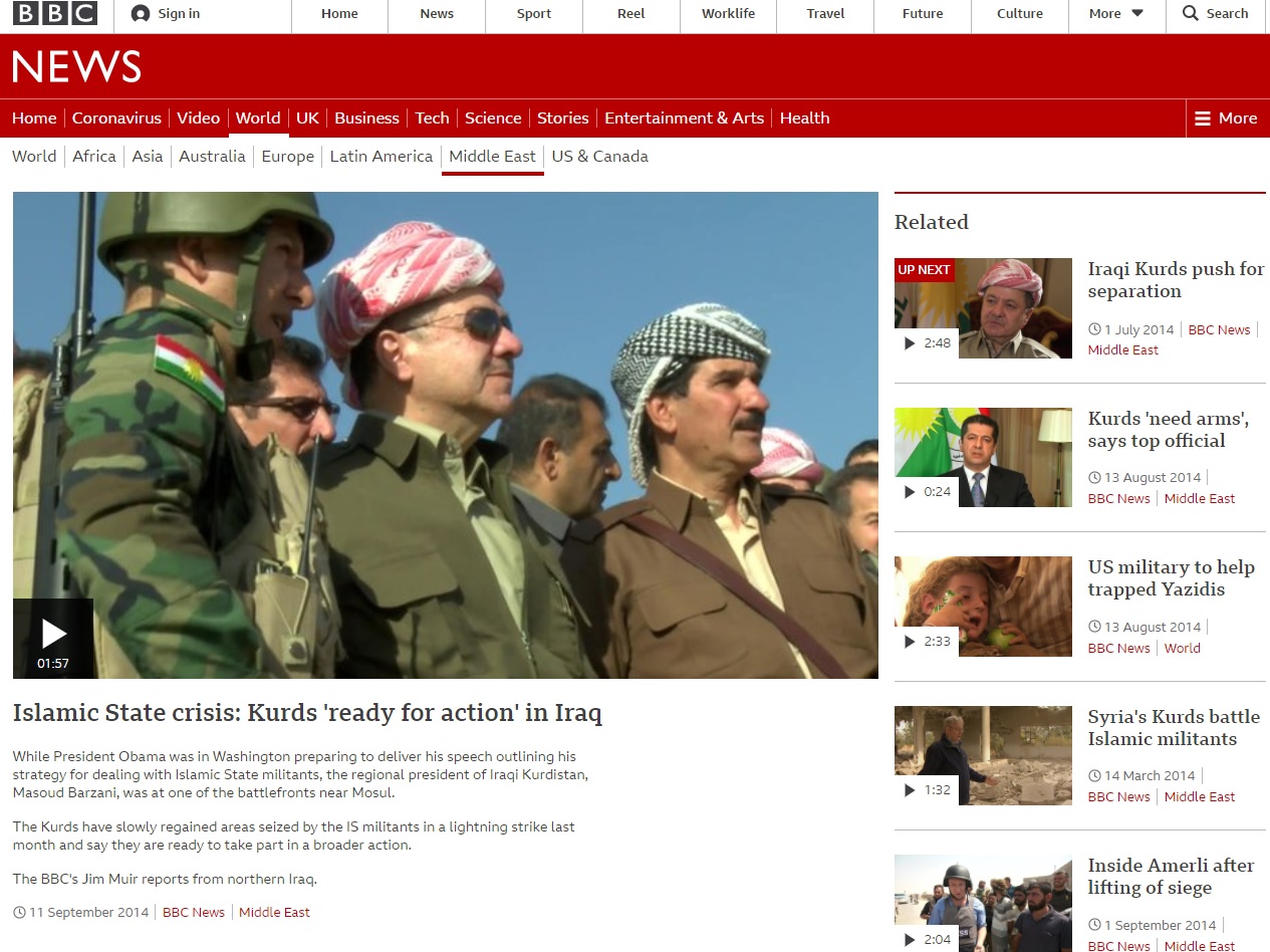 پرزیدنت بارزانی در یکی از سنگرهای پِشمَرگَ در جنگ با داعش