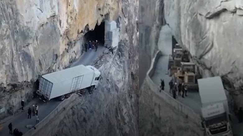 بارهەڵگرێک لە رێگایەکی سەختی چین گیردەخوات