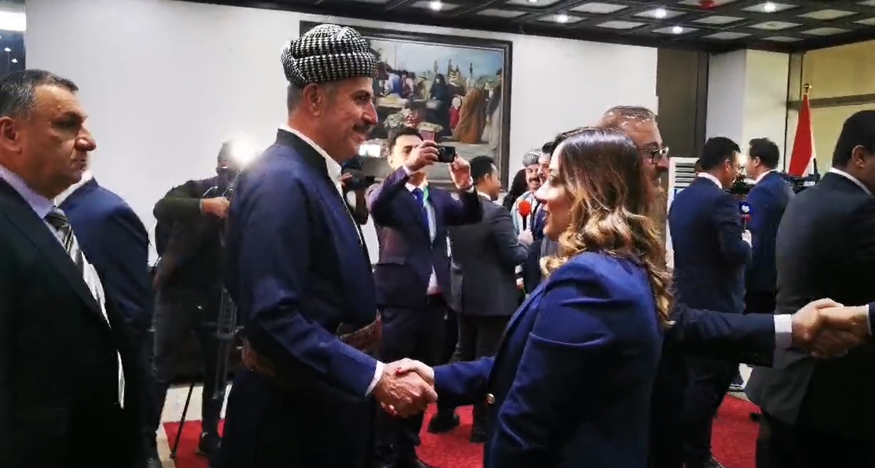 Kurdish parliament members entering parliament building wearing the traditional Kurdish outfit representing their nation’s unique culture, Jan. 9, 2022. (Photo: Kurdistan 24)