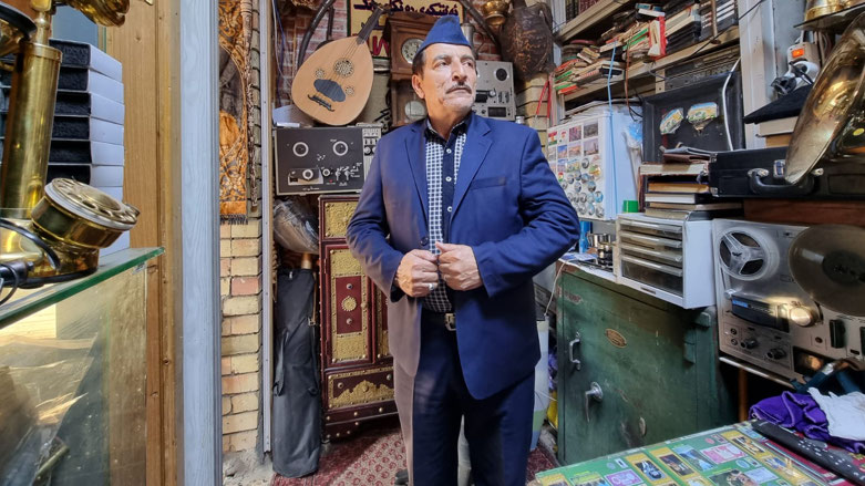 Khalis Yunus Mustafa, born in 1956 near Erbil citadel, runs the Qala antique shop behind the Erbil’s main bazaar and citadel (Photo: Wladimir van Wilgenburg/Kurdistan 24).