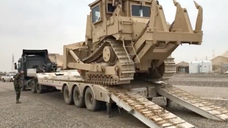 The Ministry of Peshmerga received eight bulldozers from the coalition on Tuesday (Photo: Screenshot video US Col. Jeffrey Todd Burroughs/Twitter).