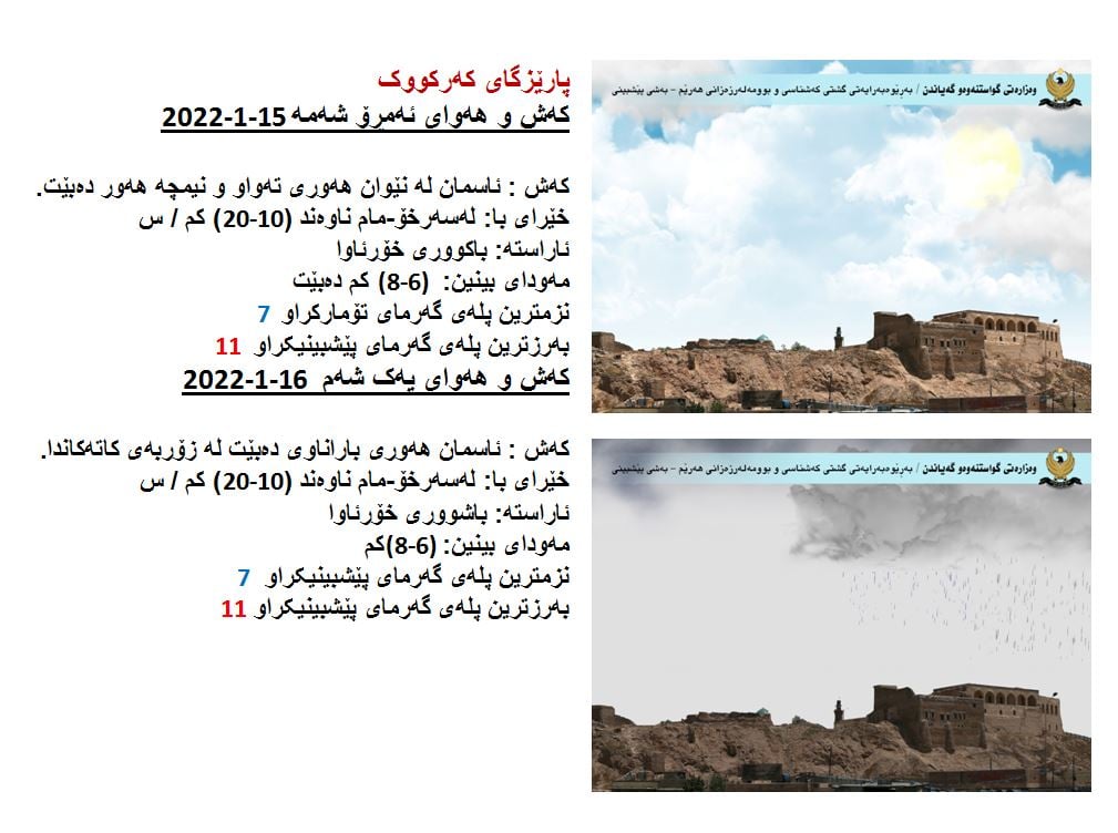 كەشوھەوای ئەمڕۆ و سبەی كەركووك
