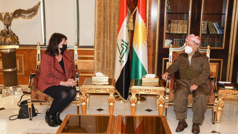 KDP President Masoud Barzani meeting with Nadine Maenza, Chair of the U.S. Commission on International Religious Freedom, in Erbil, Kurdistan Region, Jan. 16, 2022. (Photo: President Masoud Barzani's Office)
