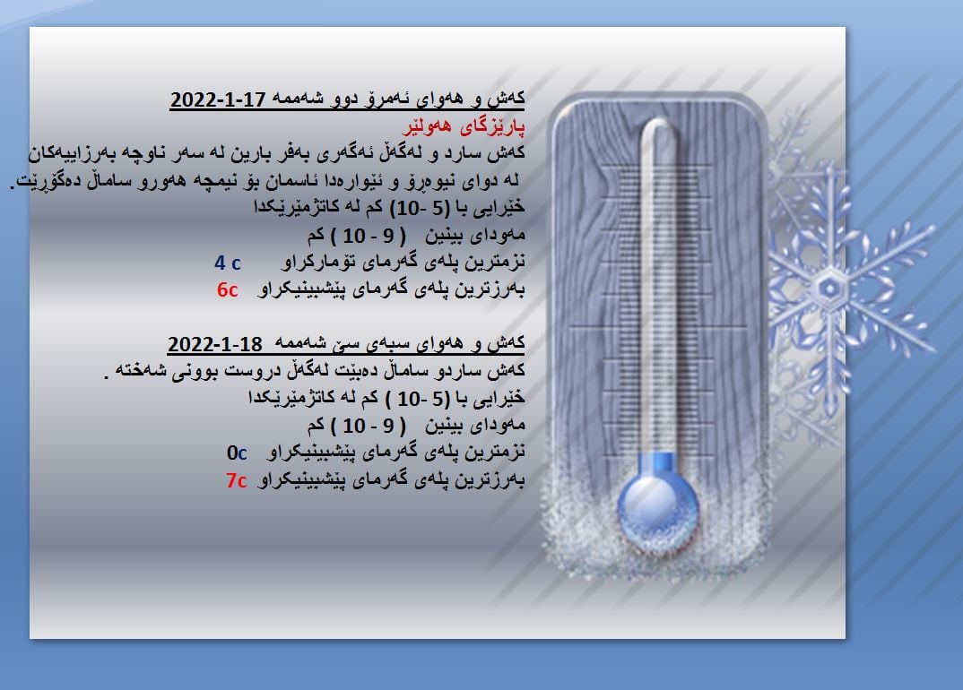 كەشوھەوای ئەمڕۆ و سبەی ھەولێر