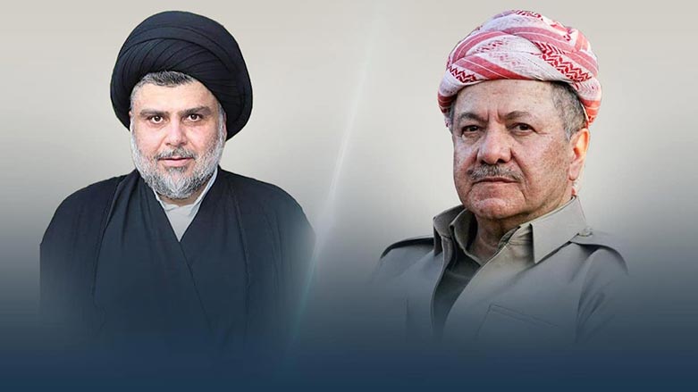 Influential Iraqi cleric Muqtada al-Sadr (L) and President Masoud Barzani.