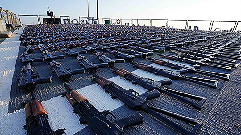 In this photo release by the U.S. Navy, hundreds of AK-47 assault rifles sit on the flight deck of the guided-missile destroyer USS The Sullivans during an inventory process, Jan. 7, 2023. (Photo: U.S. Navy via AP)