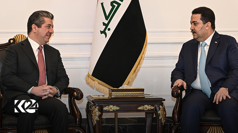 Kurdistan Region Prime Minister Masrour Barzani (left) during his meeting with Iraqi Prime Minister Mohammad Shia' Al-Sudani in Baghdad, Jan. 11, 2023. (Photo: KRG)