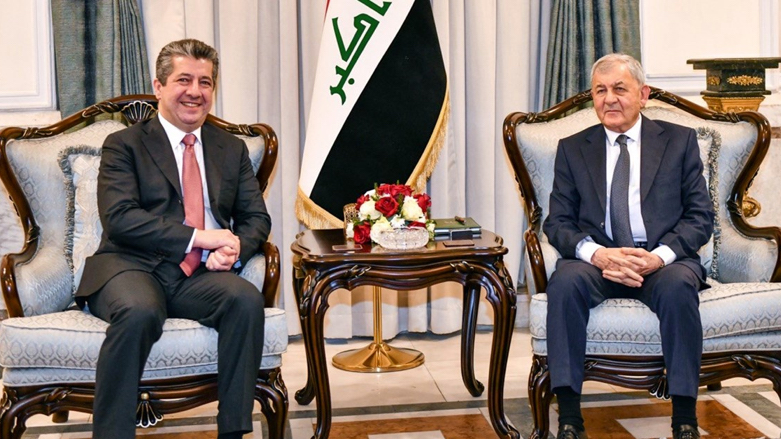 Kurdistan Region Prime Minister Masrour Barzani (left) during his meeting with Iraqi President Latif Rashid in Baghdad, Jan. 11, 2023. (Photo: KRG)