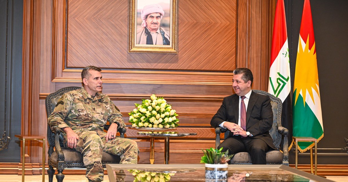 Kurdistan Region Prime Minister Masrour Barzani (right) during his meeting with commander of the US-led coalition against ISIS, Maj. Gen. Matthew W. McFarlanem, in Erbil, Jan. 15, 2023. (Photo: KRG)